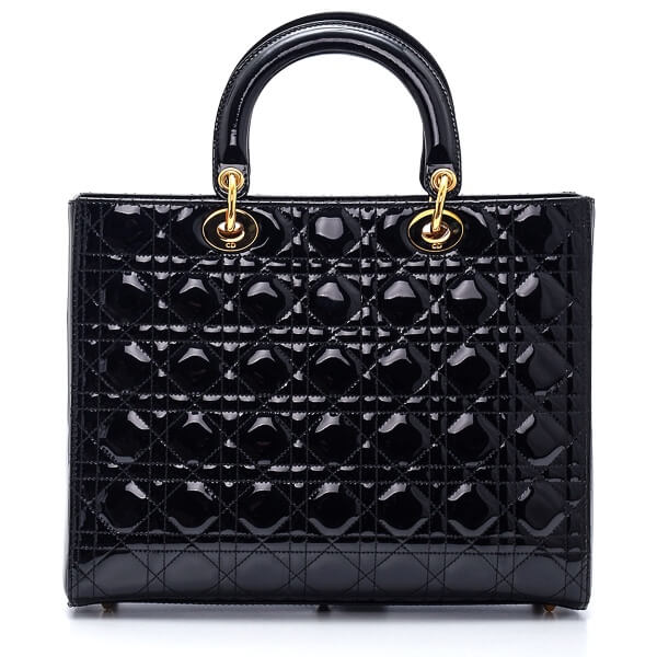Christian Dior - Black Patent Cannage Leather Medium Lady Dior Bag